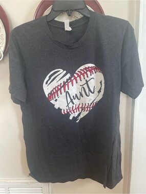 Bella Canvas Black Aunt Tee with White Heart Baseball Graphic and Red Stitching